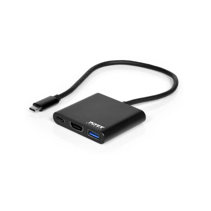 Port Connect 30cm Type-C to HDMI USB3.0 Type-C 60W PD Power Dock - Black