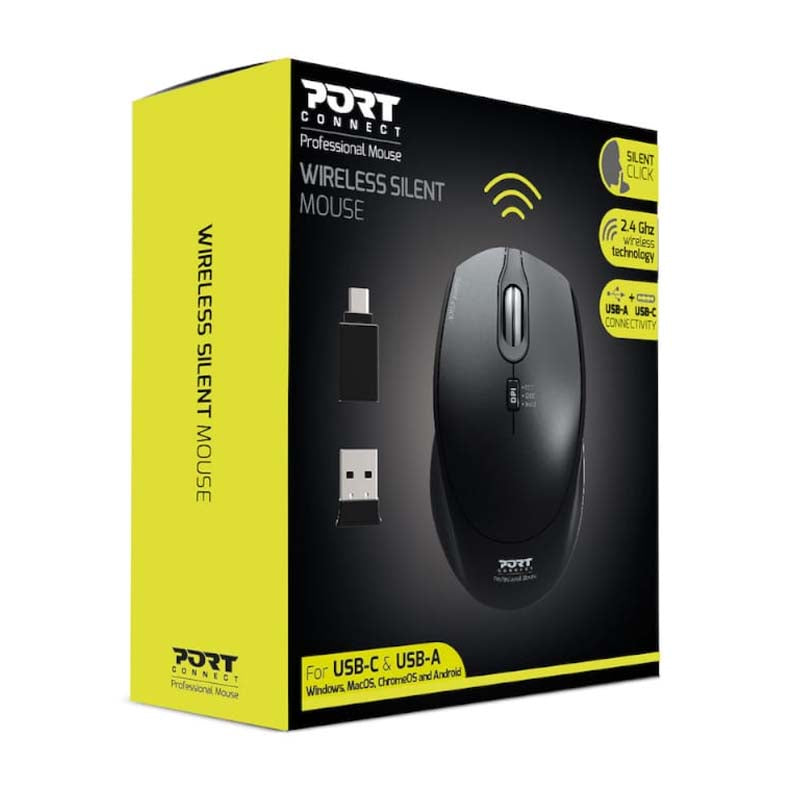 Port Connect Silent Wireless Mouse - Black