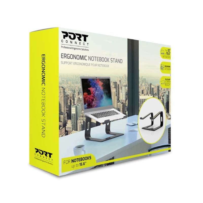 Port Connect Ergonomic Aluminium Notebook Stand - Black