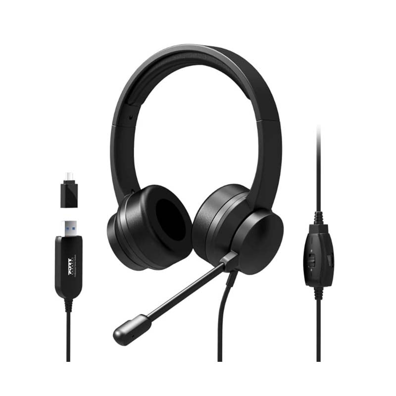 Port Comfort Office USB Stereo Headset with Microphone - Black