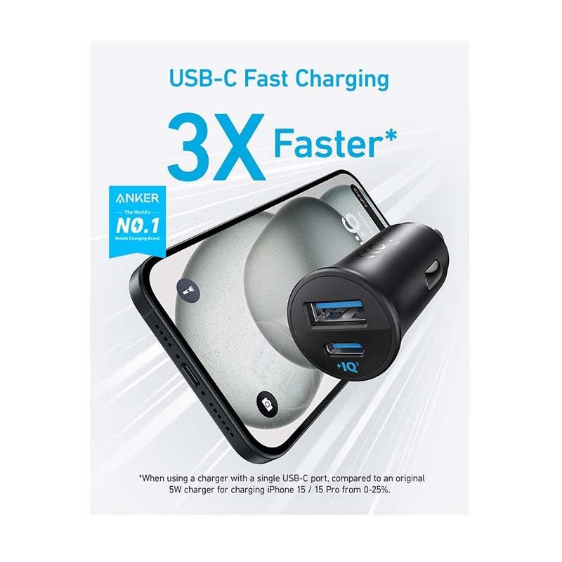 Anker 30W USB A to Type C Car Charger - Black - Black