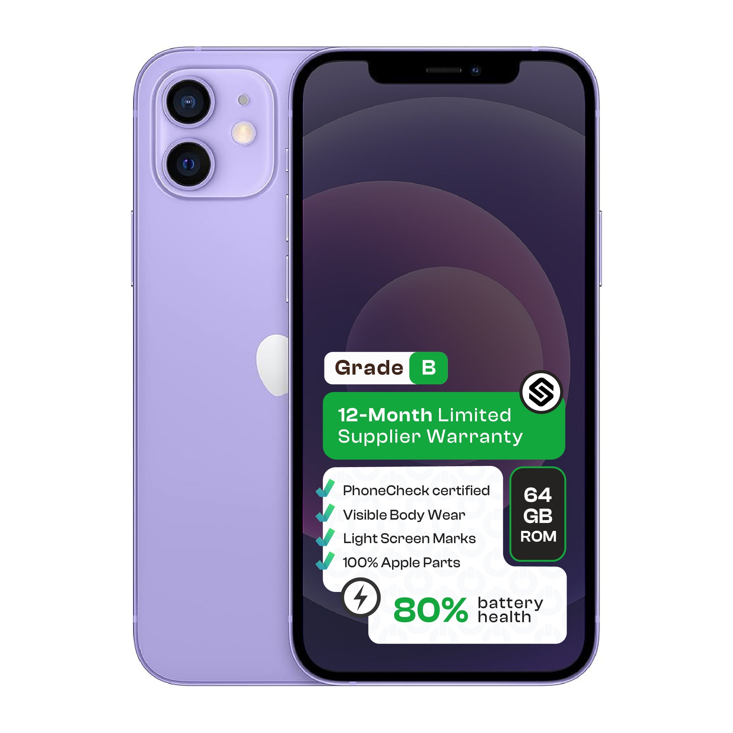 Apple iPhone 12 (CPO - Grade B)-Purple - Purple