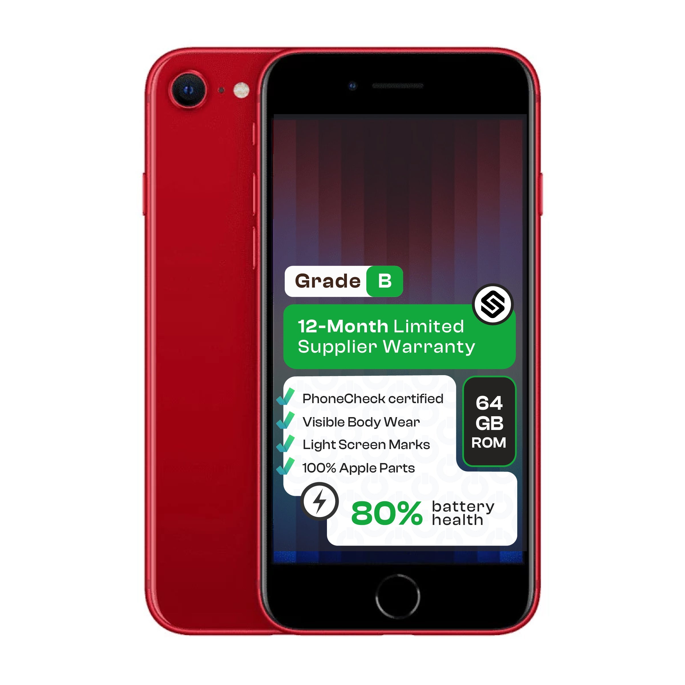 Apple iPhone SE 5G 2022 64GB (CPO - Grade B)-Red - Red