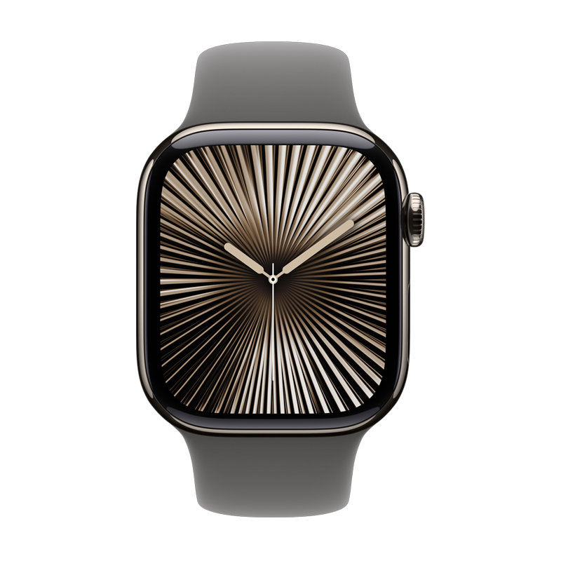 Apple Watch Series 10 GPS + Cellular 42mm Natural Titanium Case with Stone Grey Sport Band - M/L - Grey