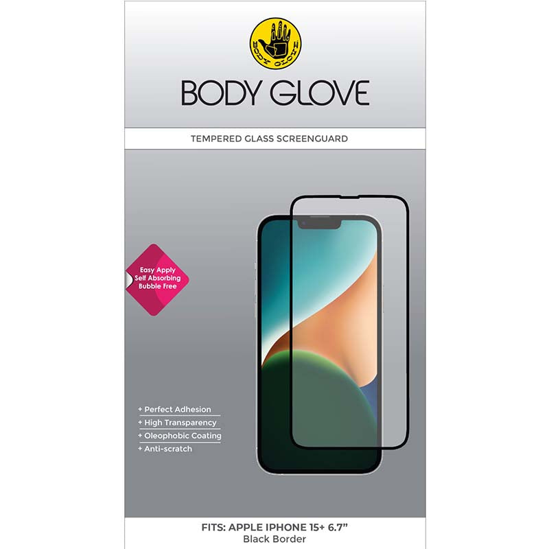 Body Glove Tempered Glass Screen Protector iPhone 15 Plus - Black - Black