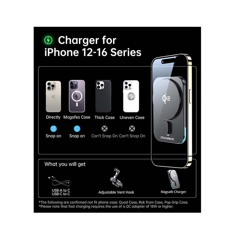 Choetech Magnetic Wireless Car Charger T231-F 15W - Black