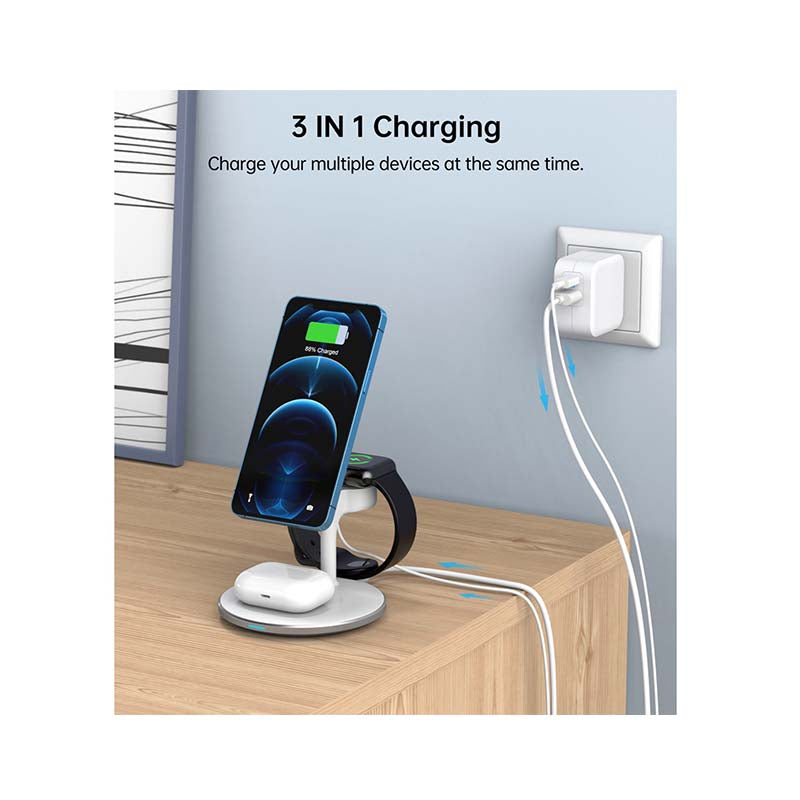 Choetech Fast Wireless 3 In 1 Charger 15W - White