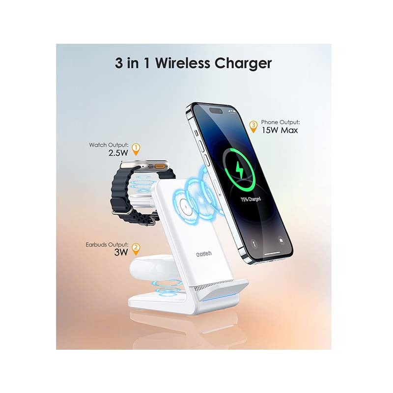 Choetech Fast Wireless 4 In 1 Magnetic Charging Stand T608-F 15W - White - White