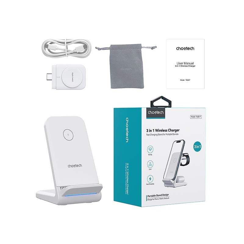 Choetech Fast Wireless 4 In 1 Magnetic Charging Stand T608-F 15W - White - White