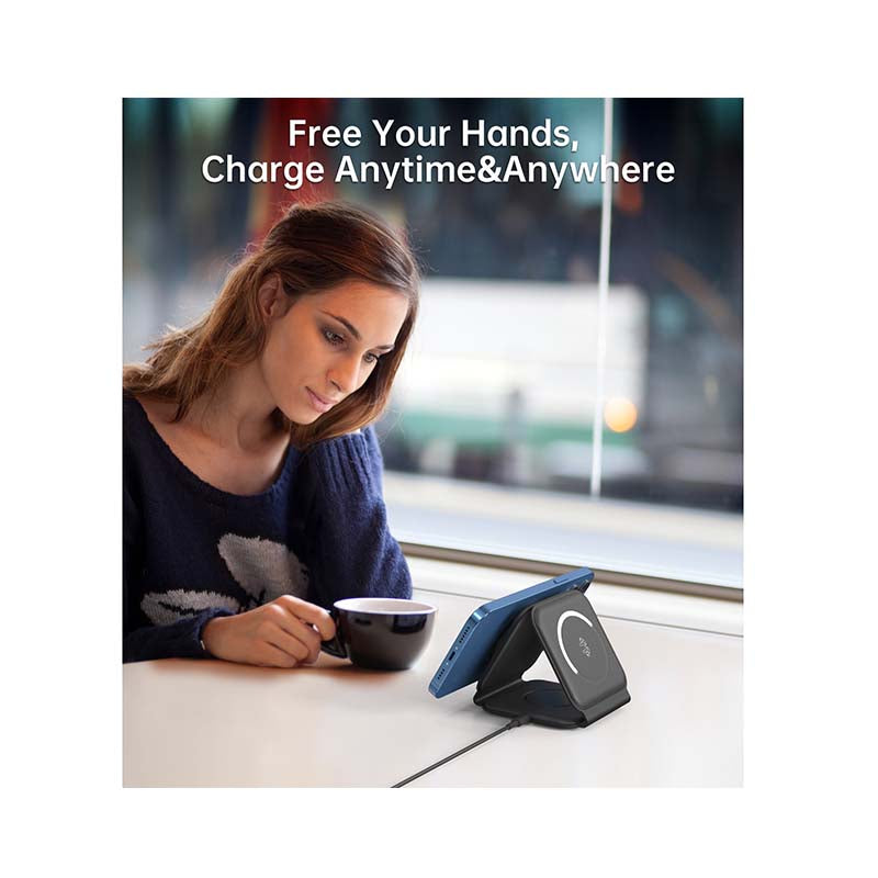 Choetech Foldable 3-in-1 Magnetic Wireless Travel Charger - Black - Black