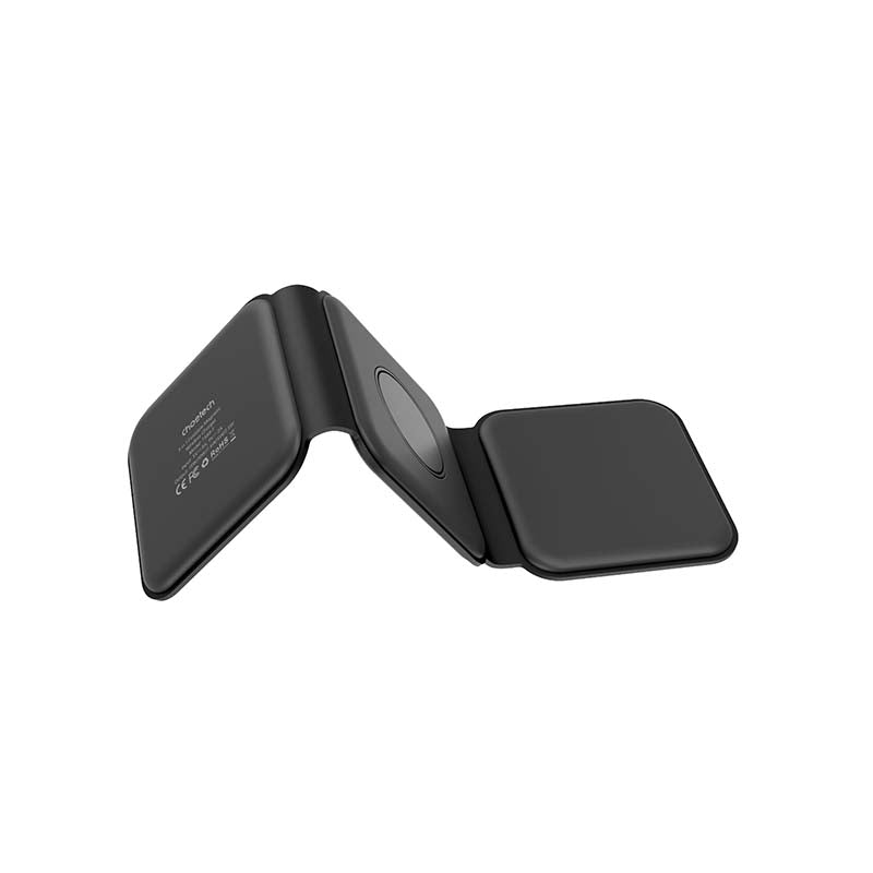 Choetech Foldable 3-in-1 Magnetic Wireless Travel Charger - Black - Black