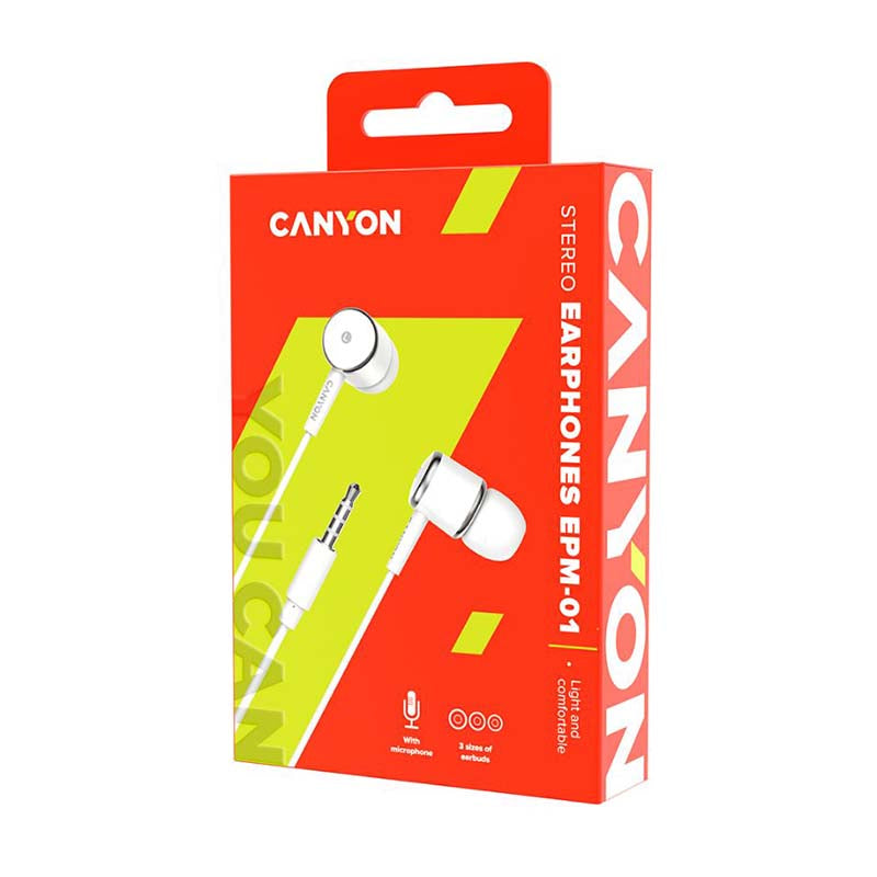 Canyon EPM-01 Wired Earbuds with Mic 1.2m - White
