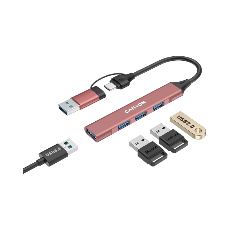 Canyon Hub DS-02 4in1 USB-A/C - Pink