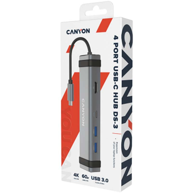 Canyon DS-3 Hub 4 in 1 USB C - Space Grey