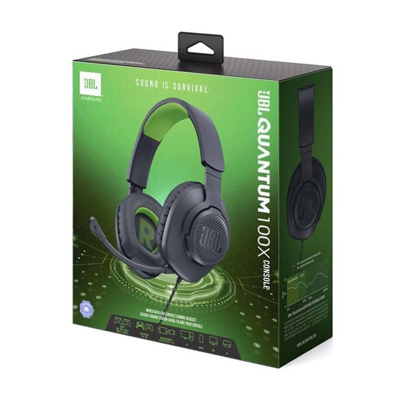 JBL Quantum 100X Console Wired Over Ear Gaming Headphones - Black / Green