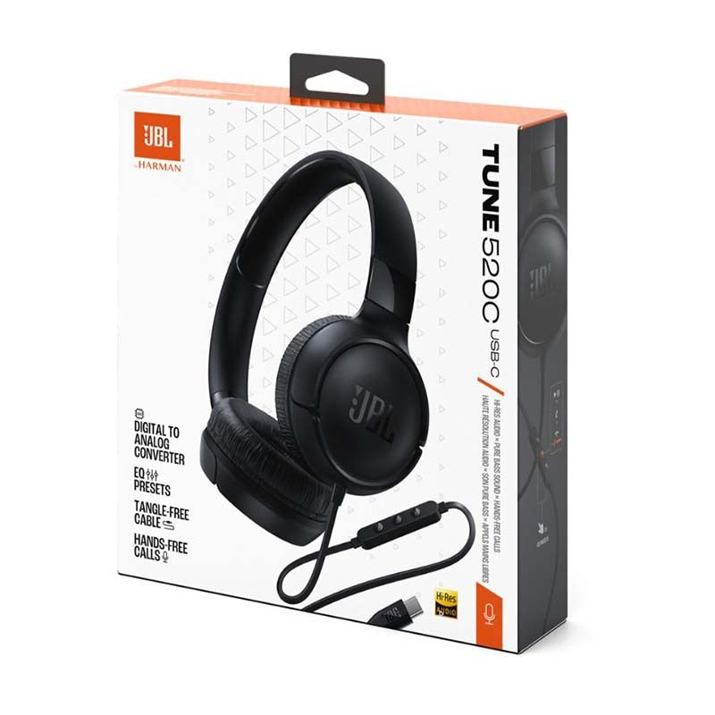JBL Tune 520C Hi-Res Wired On Ear Headphones - Black