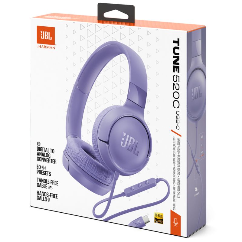 JBL Tune 520C Hi-Res Wired On Ear Headphones - Purple