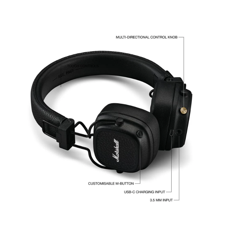 Marshall Major V Bluetooth On Ear Headphone - Black