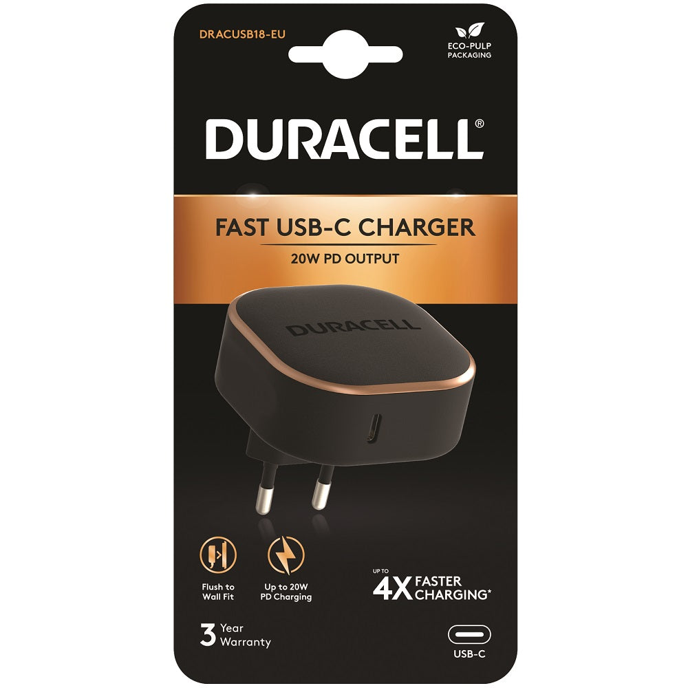 Duracell 20W PD Fast USB Type C Wall Charger - Black