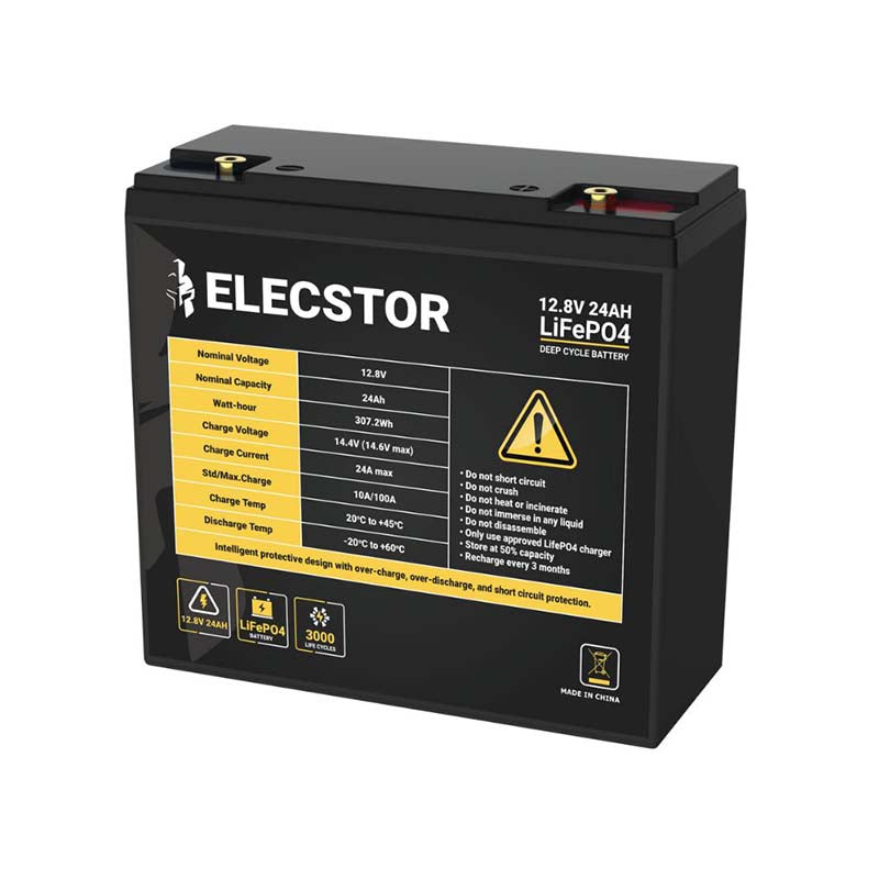 Elecstor 12V 24AH Lithium Battery LIFEPO4 Alarm or Gate Motor Replacement