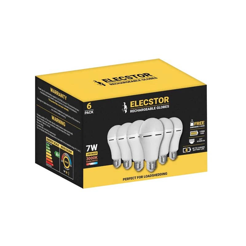 Elecstor E27 7W Rechargeable LED Bulb 6 Pack - Warm White