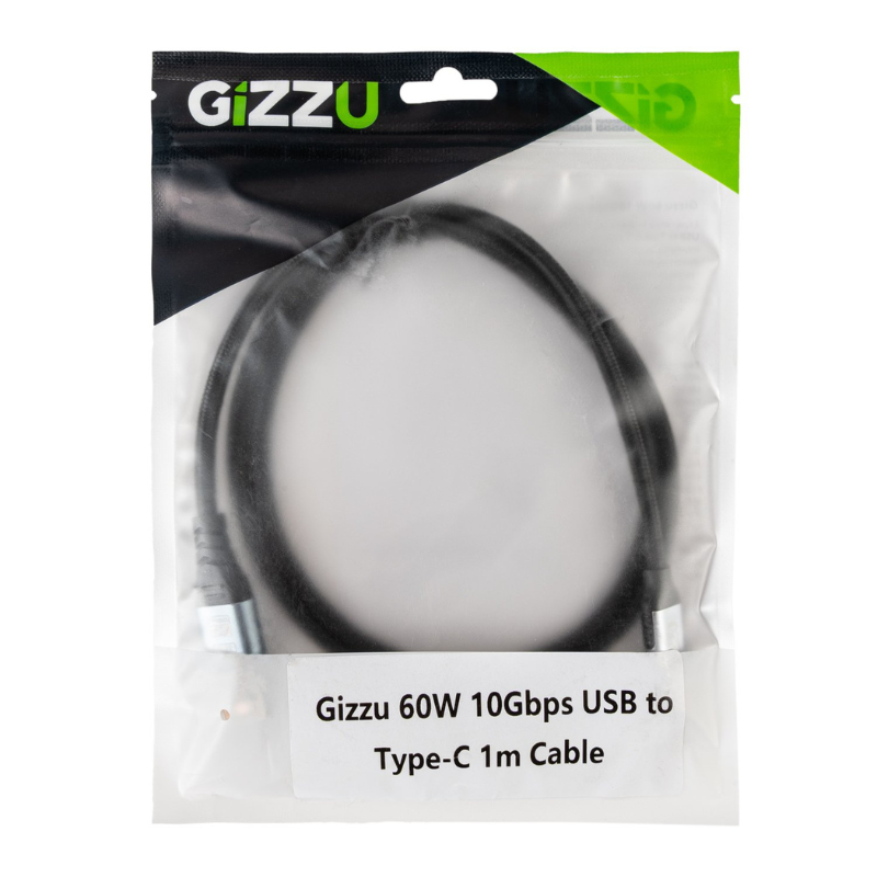 Gizzu 60W 10Gbps USB to Type C 1m Cable - Black