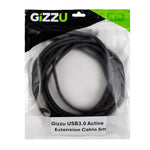 Gizzu USB 3.0 Active Extension Cable 5m - Black - Black