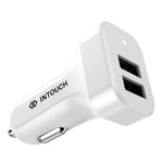 Intouch Dual Car Charger 2.4A + 3 Prong Cable - White - White