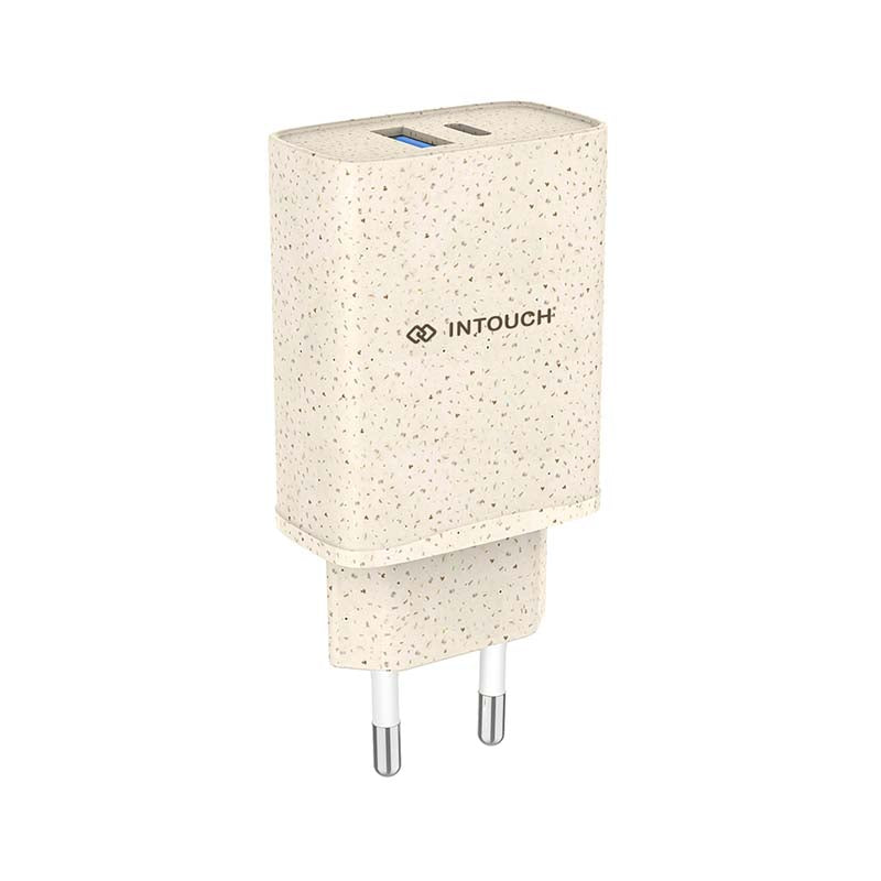 Intouch Eco Friendly Dual Port PD 20W Wall Charger - Wheat Straw - Wheat Straw
