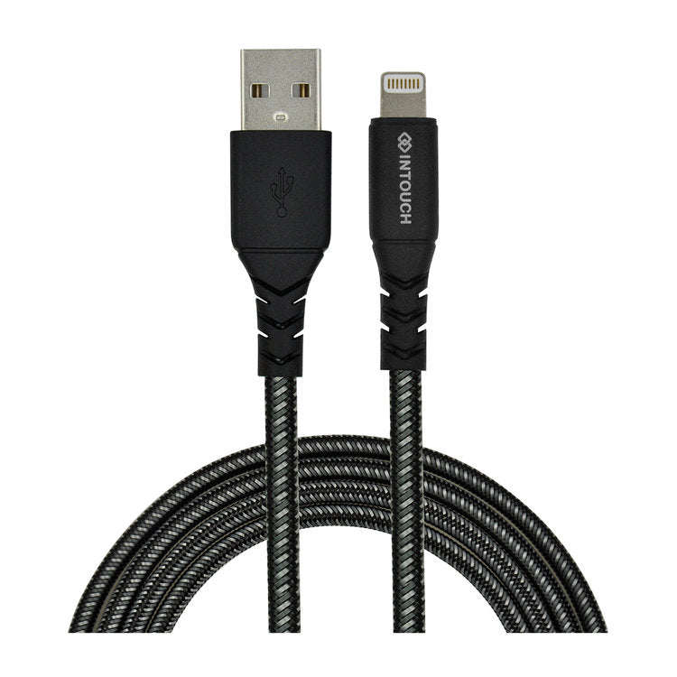 Intouch IOS Lightning Tough Braided 3A 1.2M Cable - Black - Black