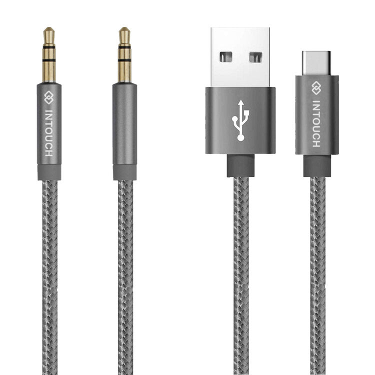 Intouch Type C Braided Cable & 3.5mm Audio Cable - Silver - Silver
