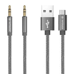 Intouch Type C Braided Cable & 3.5mm Audio Cable - Silver - Silver