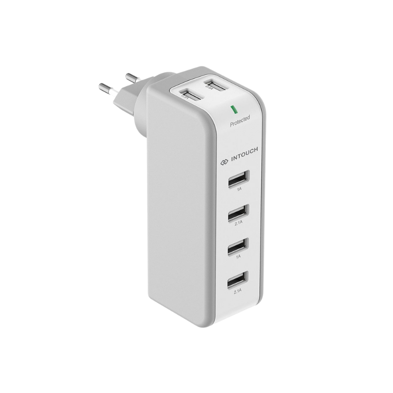 INTOUCH 6 Port Swivel Plug Wall Charger - White
