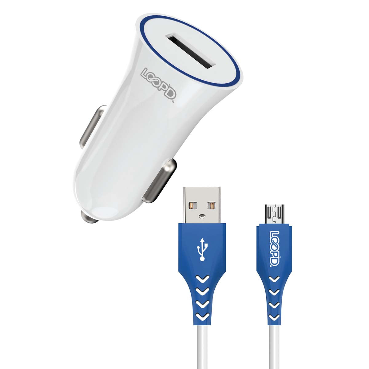 Loopd 1 Port 2.1A Car Charger + Micro USB Cable - White - White