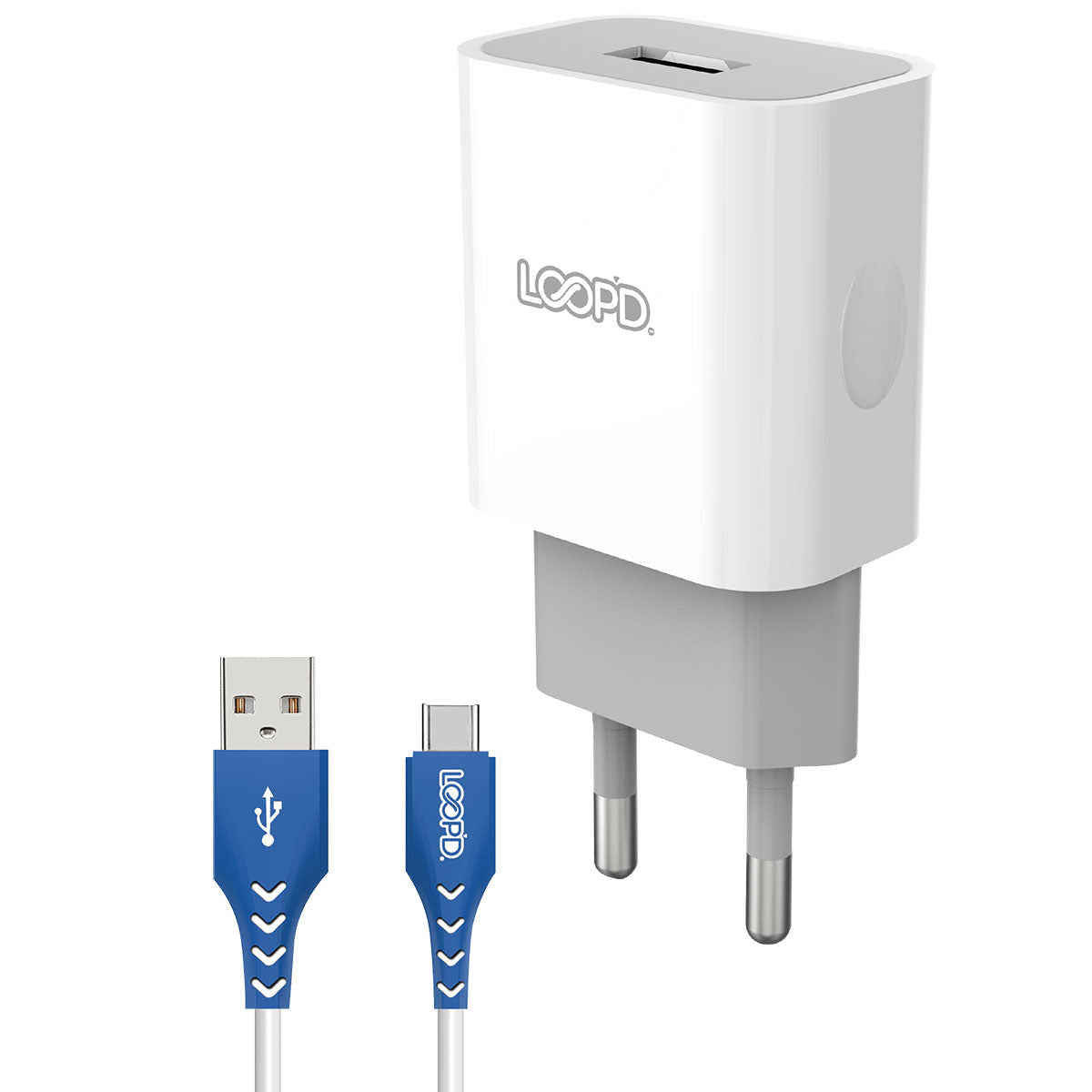 Loopd 1 Port 2.1A Wall Charger + Type C Cable - White - White