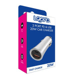LOOPD Lite Dual Port PD Car Charger 20W - Silver