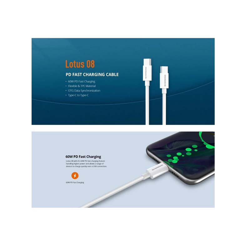 Riversong Lotus 08 Type C to Type C Cable 60W - White