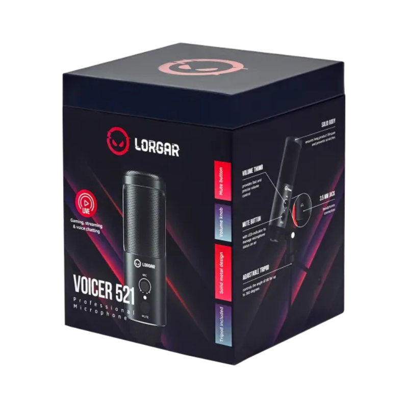 Lorgar Voicer 521 USB Condenser Gaming Microphone with Tripod Stand - Black