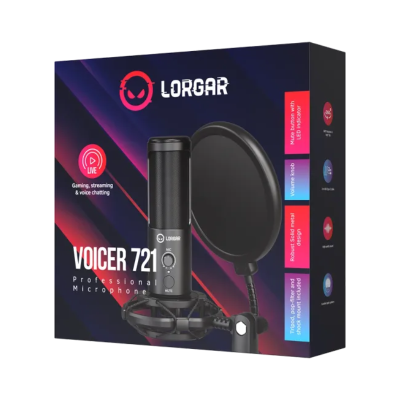 Lorgar Voicer 721 USB Condenser Gaming Microphone with Tripod Stand - Black