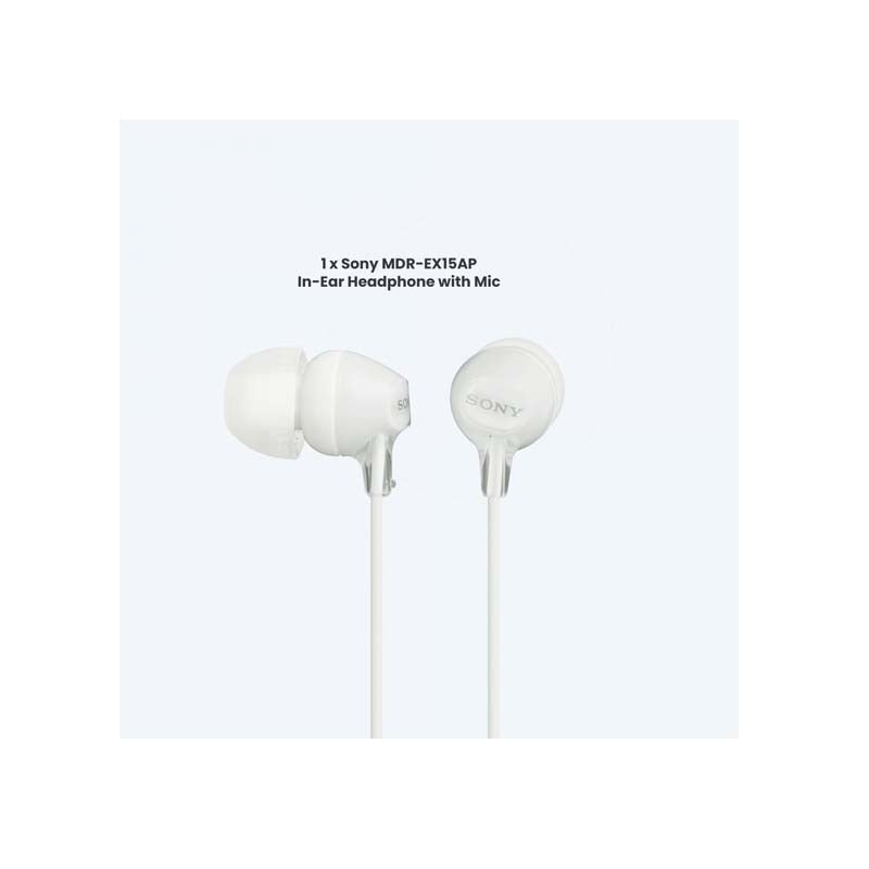 Sony MDR-EX15AP In Ear Earphones with Mic - White