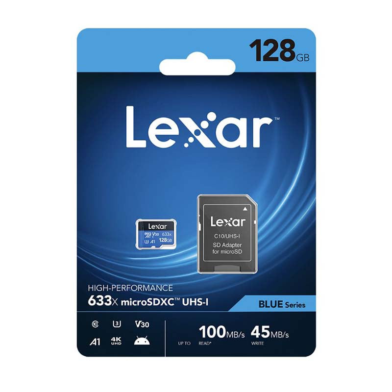 Lexar SD Micro High Speed 633x 128GB + SD Adapter - Blue