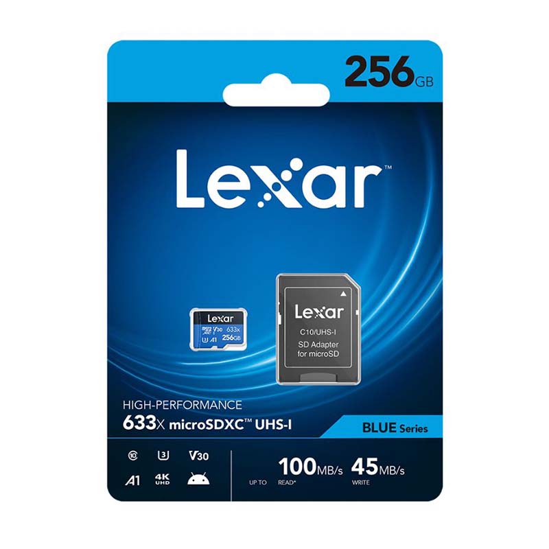 Lexar SD Micro High Speed 633x 256GB + SD Adapter - Blue