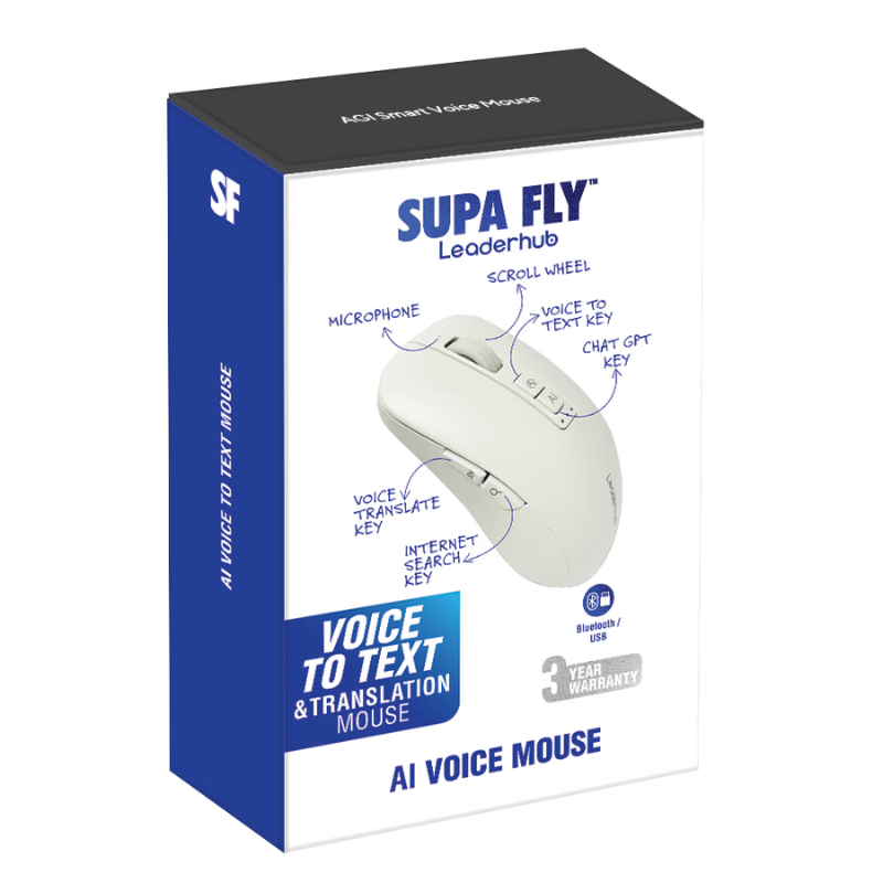 Supa Fly AI Voice To Text Wireless Mouse - White