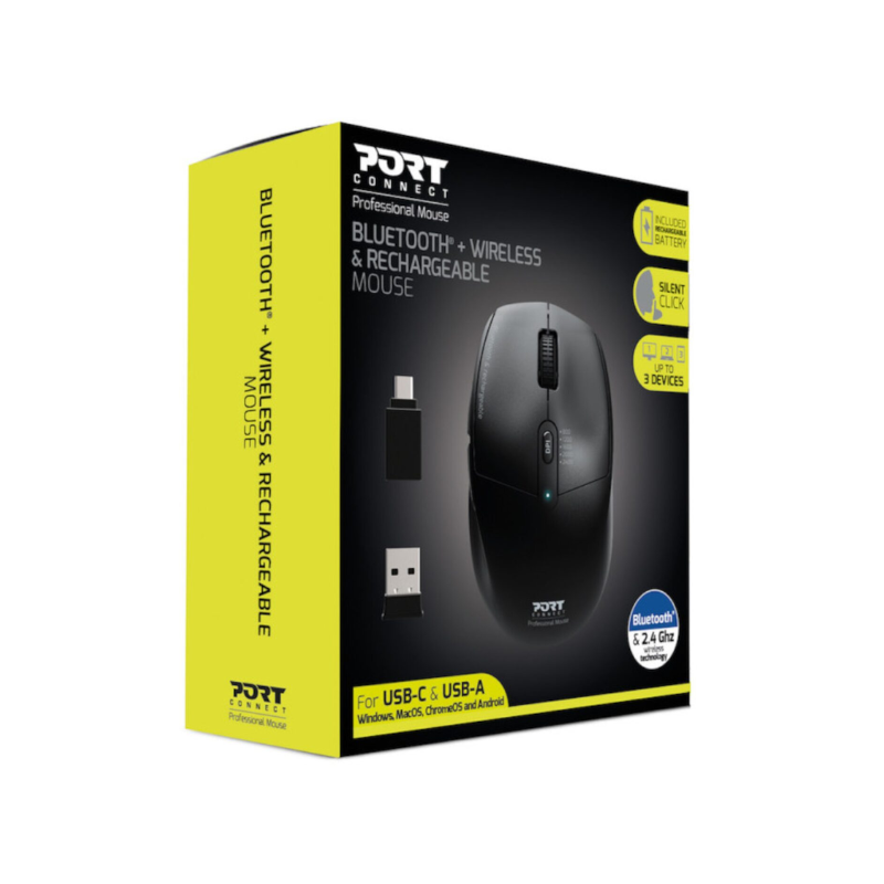 Port Connect 2.4GHz Wireless Bluetooth Rechargeable Mouse PRO - Black