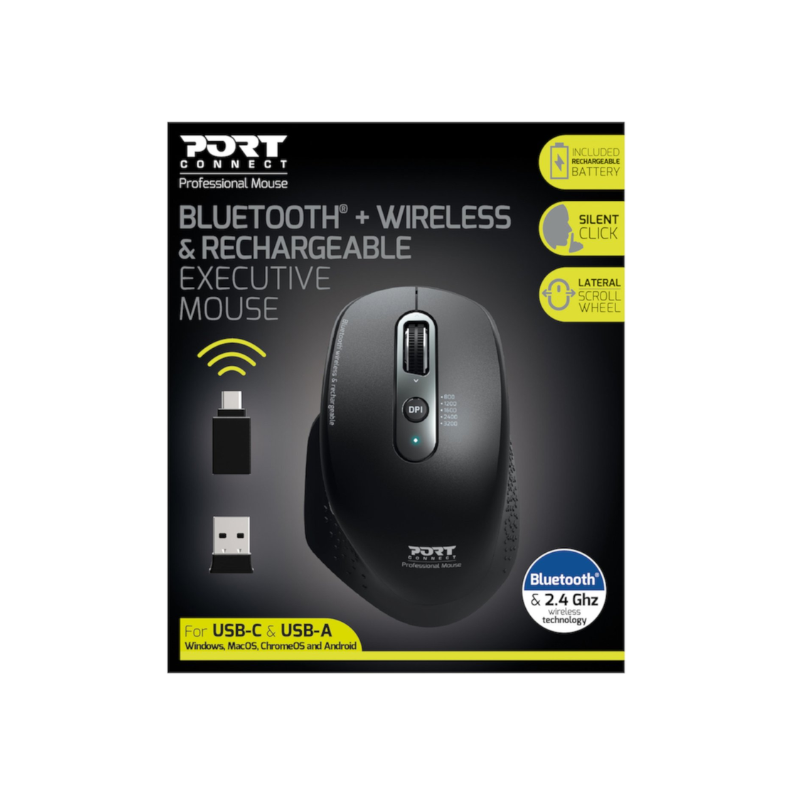 Port Connect Bluetooth Wireless & Rechargeable Executive Mouse  Black