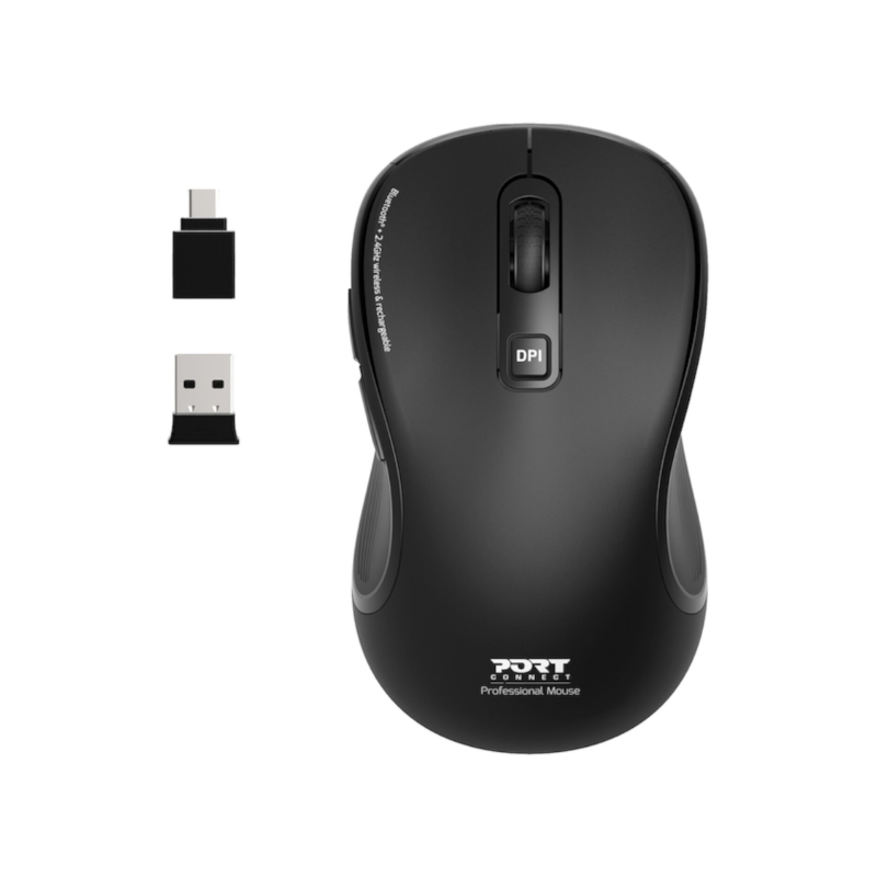 Port Connect Essential Bluetooth Wireless Rechargeable Mouse - Black