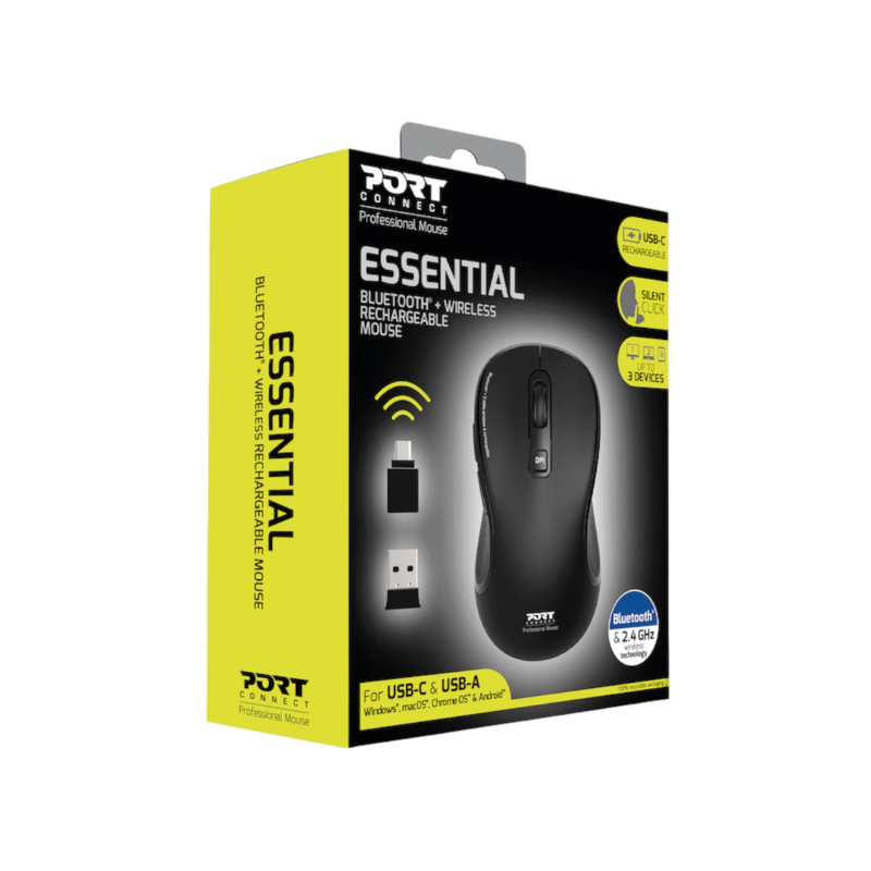 Port Connect Essential Bluetooth Wireless Rechargeable Mouse - Black