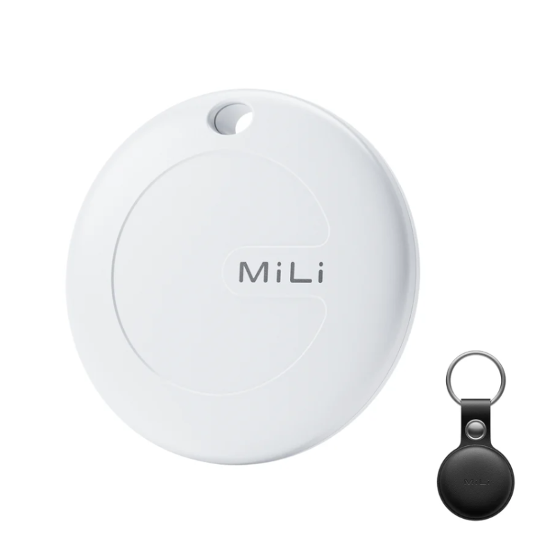 Mili MiTag Apple Compatible Tag With Leather Key Chain Accessory - 1 Pack - Black