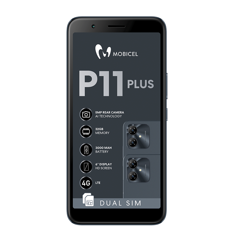Mobicel P11 Plus 4G Dual Sim 32GB Vodacom Network Locked - Grey - Black