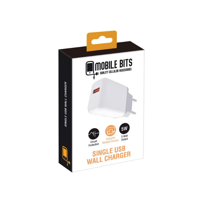 Mobile Bits 5 Watt USB A Wall Charger - White & Grey